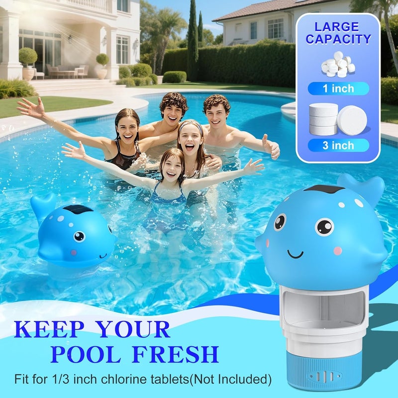 Blufree Pool Chlorine Floater, Solar Chlorine Tablet Floater w/Adjustable Release, Glow in The Dark Large Capacity Whale Floating Chlorines Dispenser for Pool Hot Tub Spa Fits 3 Inch Tabs - Image 2